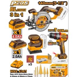 INGCO MAQUINARIA BATERIA KIT TALATOR.+ SIERRA CIRC. + LIJADORA